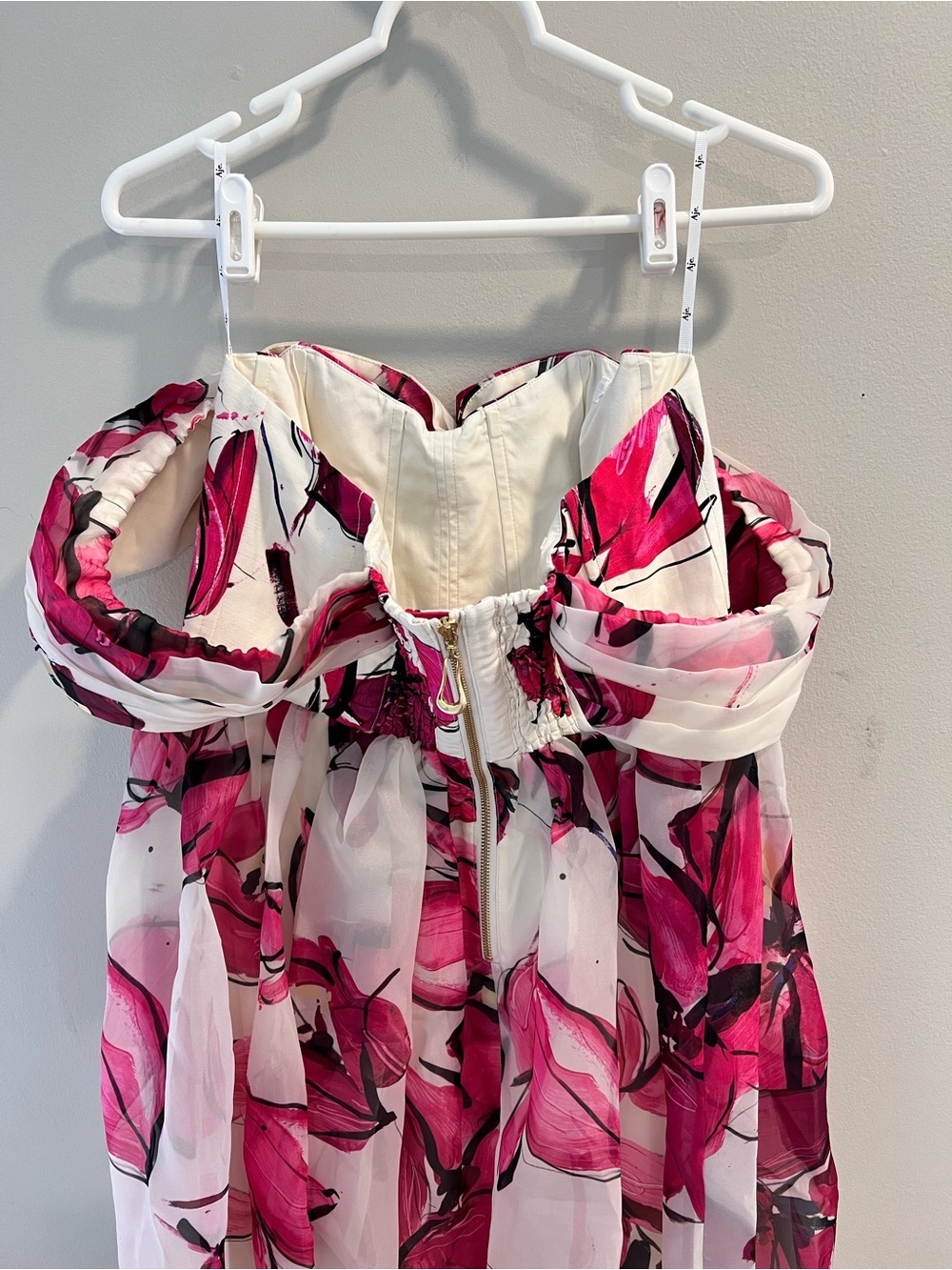 NWT Aje Cordelia Corsetted Maxi Dress In Falling Florals Pink Size 12 - Picture 7 of 11